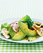 Avocado salad with chicken and radishes
