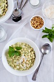 Macaroni with pesto and pine nuts