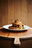Fried Chicken and Waffles with Bourbon Maple Syrup and Jalapenos