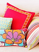 Colorful, cheerful throw pillows on the sofa