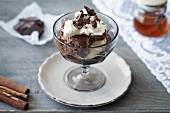 Chocolate ice cream sundae with brownies and whipped cream