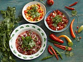 Salsa with tomatoes, sweetcorn and onions