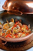 Ameijoas na cataplana (shellfish stew with chorizo and peppers, Portugal)