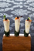 Cones filled with salmon tartare and caviar