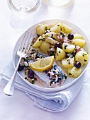 Sardines with potatoes and olives