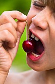 Boy eating cherry