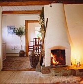 Fireplace on stone platform