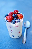 Joghurt mit frischen Erdbeeren und Heidelbeeren