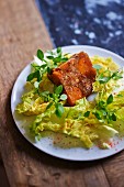 Pig's cheek with lettuce