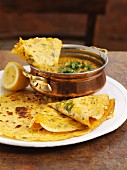 Coriander pancakes with daal (India)