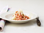 Beetroot pasta with feta