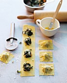 Home-made ravioli with spinach filling
