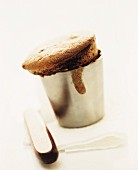 Chocolate soufflé in a metal pot