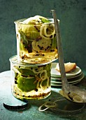 Green tomatoes in a sage pickling liquor