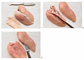 Preparing chicken breast fillets from a whole breast
