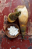 Fresh bamboo shoots, whole and sliced