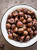 A bowl of roasted chestnuts.