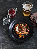 Burger with chanterelles and cranberries