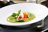 Creamed asparagus soup with salmon