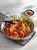 Prawns with tomatoes and elderflowers