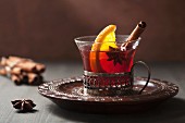 Mulled wine with orange, cinnamon and star anise