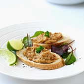 Slices of white bread with crab pâté