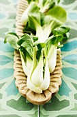 Pak choi in a wooden bowl