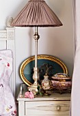 Antique lamp shade on side table