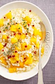 Squash risotto with red peppercorns