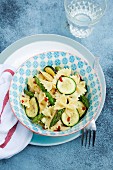 Farfalle with courgette, asparagus and chilli