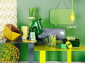 Home accessories in shades of green & yellow