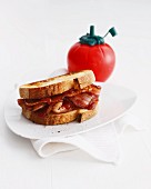 Bacon sandwich with tomato ketchup