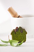 A mini cake made with matcha tea
