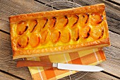 A rectangular apricot tart