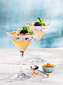 Lemongrass jelly with blackberry-flavoured cream cheese
