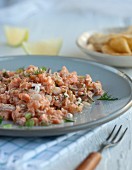 Salmon tartare with dill and spring onions