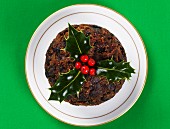 Christmas Pudding with holly (view from above)