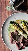 Calf's tongue with anchovy mayonnaise and fried romaine lettuce