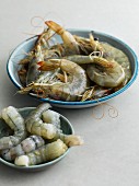Fresh king prawns, whole and peeled