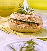 Sesame seed bagel with salmon and dill