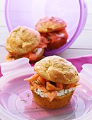 Muffins with smoked salmon for a picnic