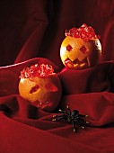 Orange skulls filled with jelly for Halloween