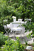 Table set in white in garden