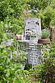 Garden decorated with flea-market finds