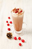 Hot chocolate with vodka, cream and cranberries (for Christmas)