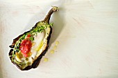 Chargrilled aubergine with tahini and olive oil
