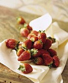 Fresh strawberries on a white napkin
