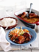 Grilled chicken legs with salad and rice (Thailand)
