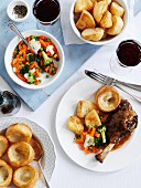 Leg of lamb with vegetables and Yorkshire pudding (England)