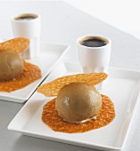 Coffee ice cream with Brandy Snaps and coffee